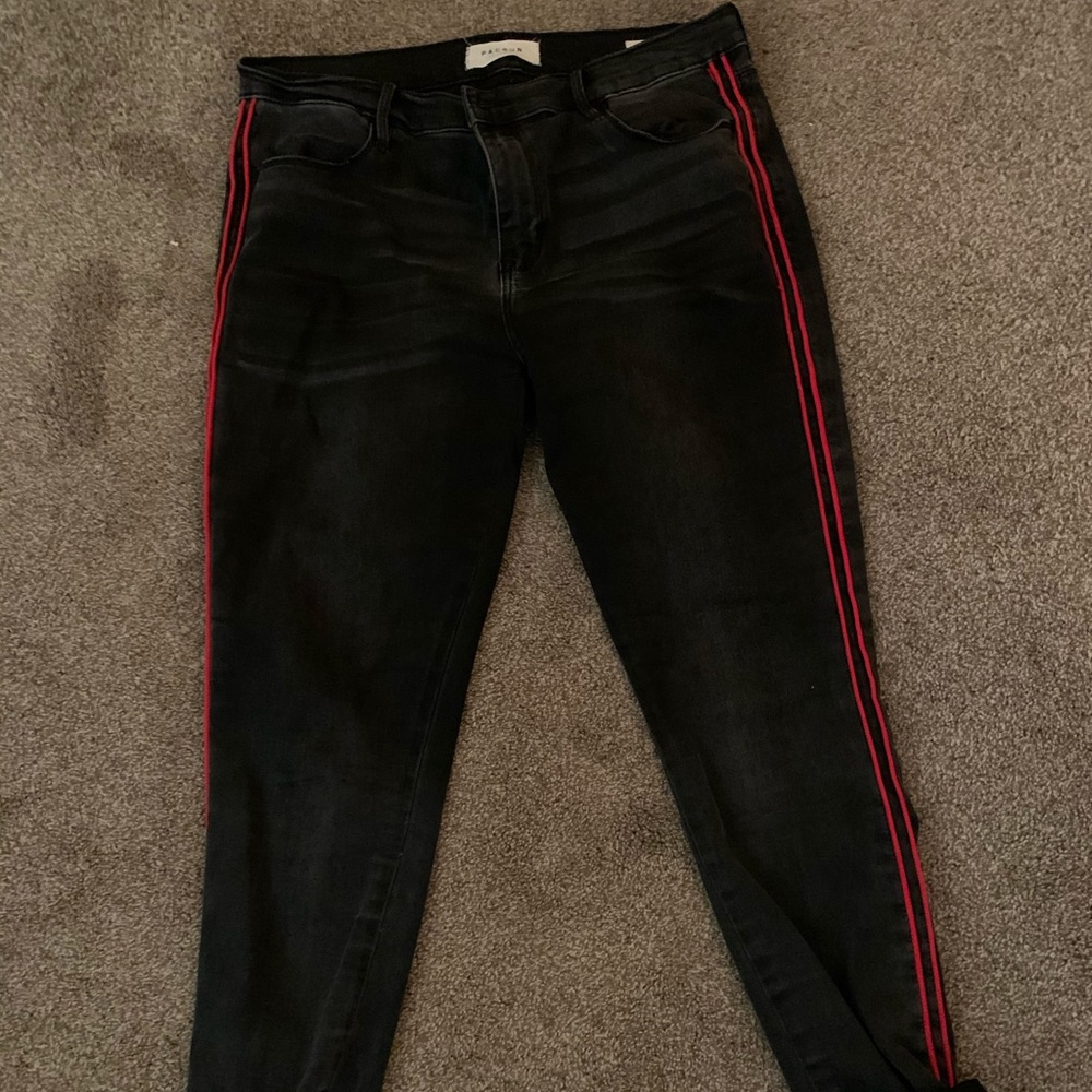 PacSun Stacked Skinny Moto Side Stripe Black Jeans